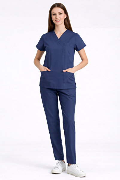 Brl Üniforma Costum chirurgical unisex, albastru deschis, material elastic un...