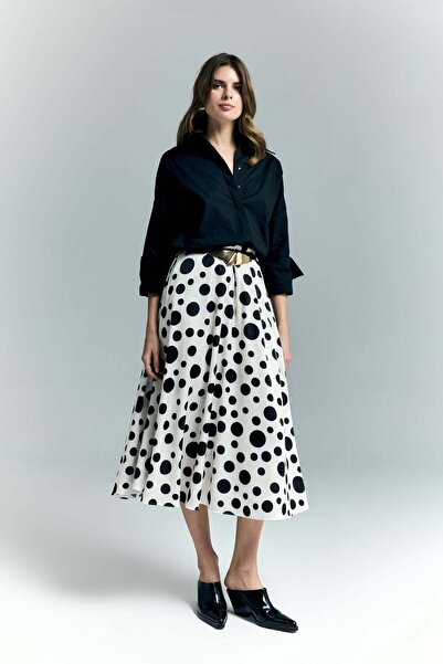 Sateen منقّط منقوش قصة بشكل جرس تنورة - إكرو