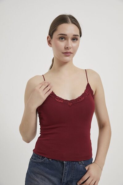 Arma Life Armalife 25601 Lace Detail Thin Strap Women's Tank with Breast Support