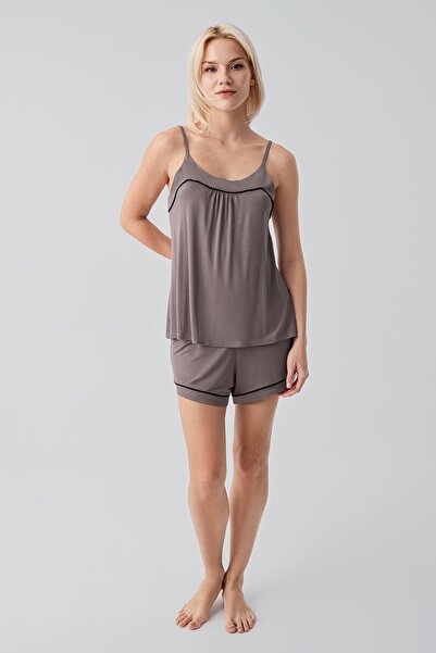 Artış Askılı Piped Stretch Fabric Stretchy Viscose Soft Shorts Pajama Set