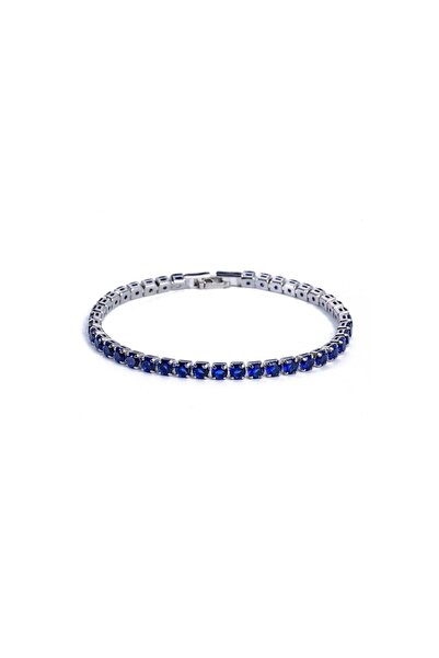 OEM Tennis bracelet, 4mm, blue zircon stones, unisex, silver