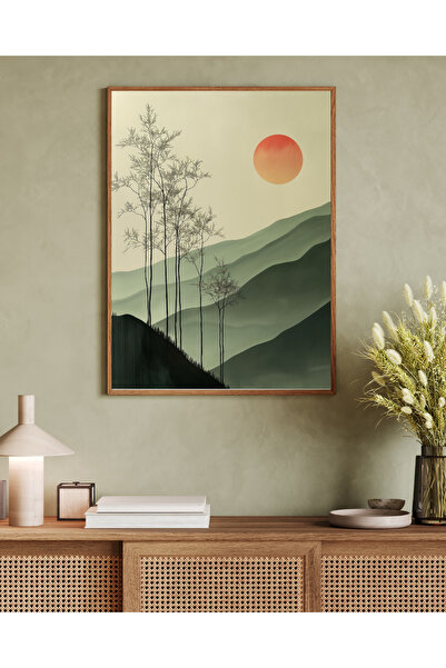 Tuba Decor Tablou într-o singură bucată cu ramă din lemn, serie de artă japandi