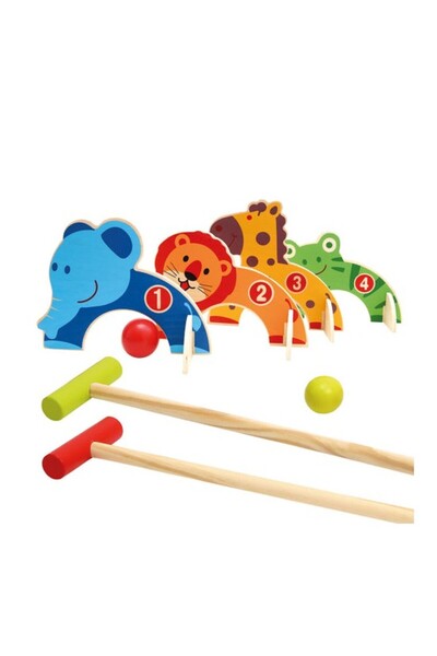 Bino Wooden croquet play set for children, Zoo, 12 pieces