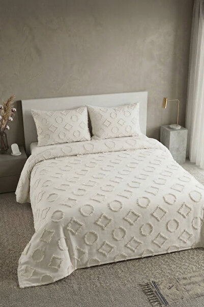 ALARA PİKE Alara 3 Parça Çift Kişilik Yatak Örtüsü - Krem (240x250)