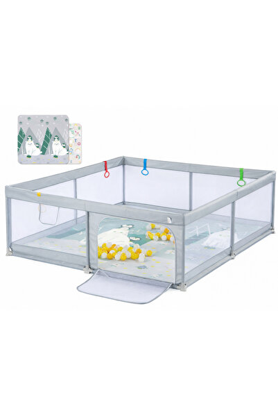 Nichiduta Children's playpen Grey, 180 x 200 x 67cm, metal frame, mesh walls,...