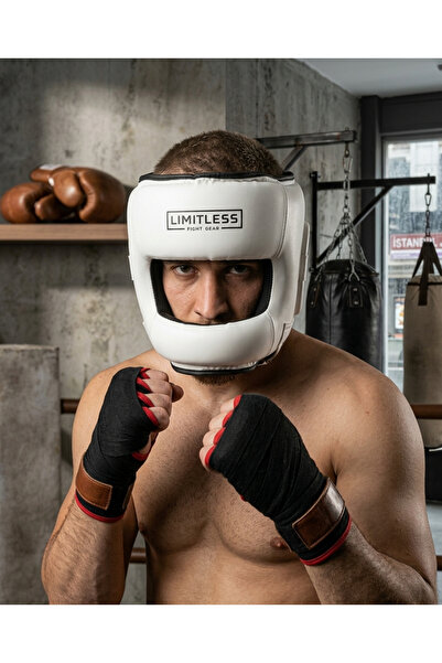 Limitless Fight Gear Full Face Headgear White (Nose and Face Protection)