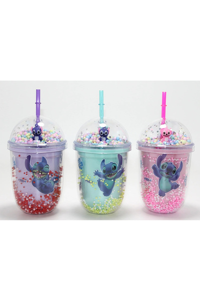 Livenda كوب على شكل ستيتش مع غطاء وقشة