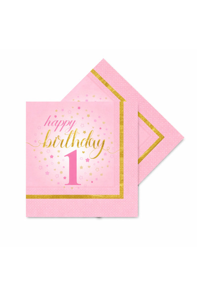 Behind party store 1 Year Birthday Pink Napkin – Happy Birthday 1 Written on ...