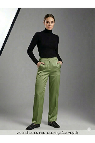 Kutaf Women's High Waist Satin Trousers 2 Pocketed Relaxed Fit Stylish Casual...