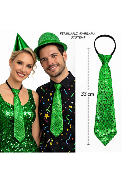 Livenda Zelena kravata sa šljokicama i svetlucavim efektom za zabavu, 33 cm