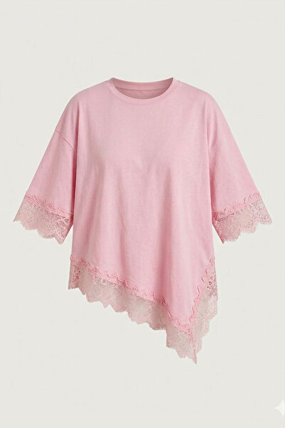 MAGARDE Premium dantelă piese guler rotund Bluză - ROZ