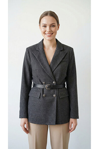 nisya KADIN EKOSELİ KEMERLİ KALIN BLAZER CEKET
