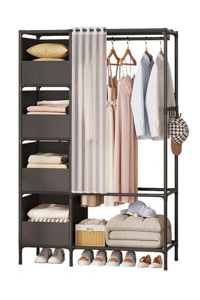 Arabest رف ملابس، رف ملابس مع حقيبة تخزين، رف ملابس، أرفف غير منسوجة للأحذية،...