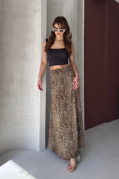 Rabi Shine Women's Plaid Patterned Long Curly Skirt