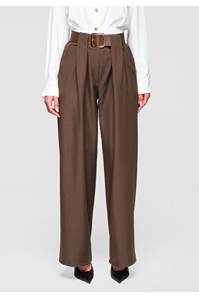 OMBRE Dámske Nohavice so širokými nohavicami OW-PACP-0101 Hnedá