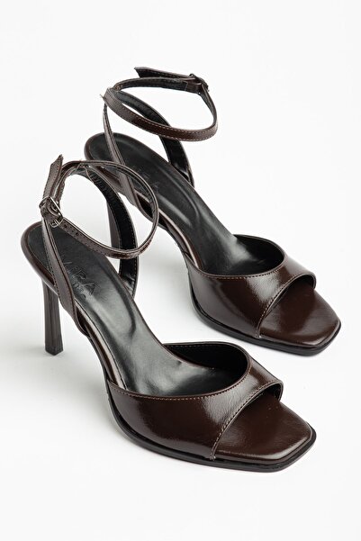 Hayalimdeki Ayakkabı Lesley Cross-Strapped Brown Shiny Leather Single Strap W...