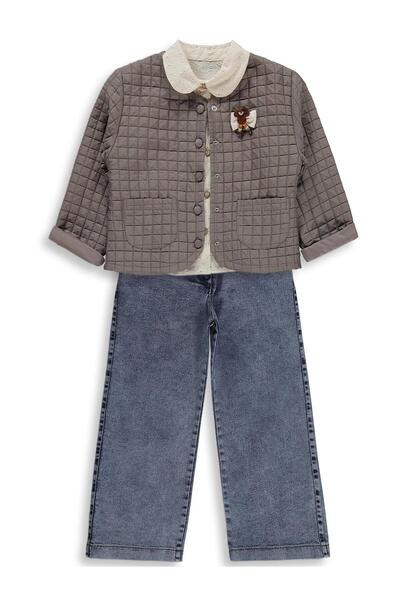 Obelia Κοριτσίστικο Σετ με Ζακέτα και Πουκάμισο - 6-9 ετών - Καφέ