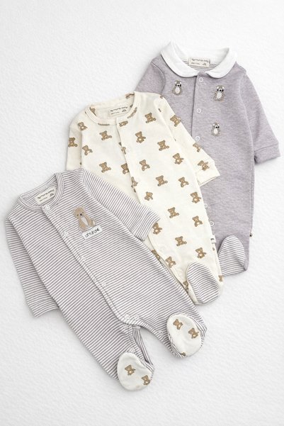BYMURAT BABY Ayıcık Patterned 100% Cotton 3-Piece Baby Boy Romper Set (0-3 Months)