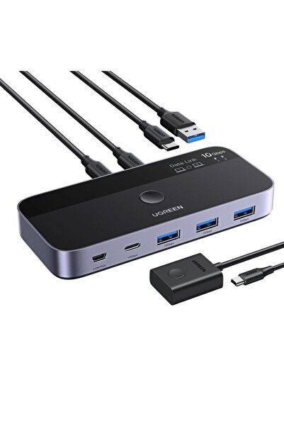 Ugreen Comutator 2 intrări/4 ieșiri, Tip C, 3x USB, 10Gbps CM691, Negru
