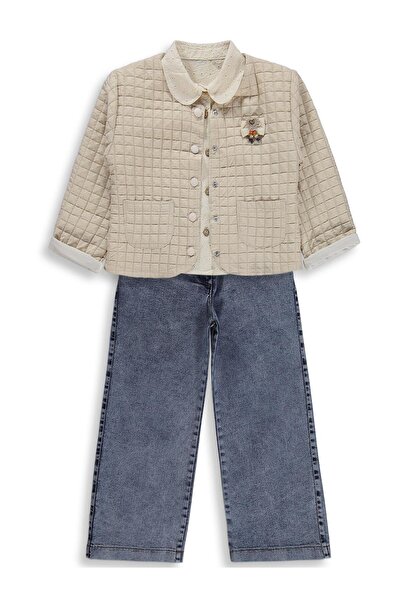 Obelia Κοριτσίστικο Σετ με Ζακέτα και Πουκάμισο - 6-9 Ετών - Μπεζ