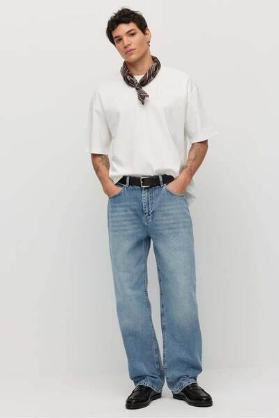 PAULMARK Men's Textured Crew Neck Oversized T-Shirt