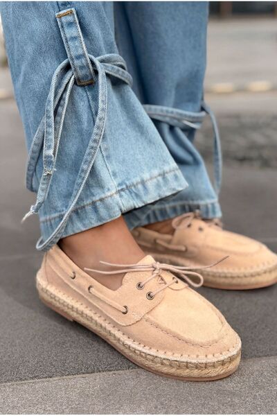 I Love Shoes Selora Genuine Suede Laced Espadrilles Beige