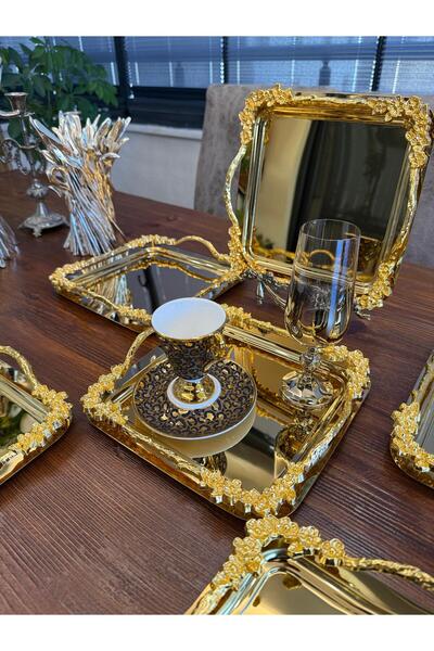 atabey home collection 2 Pieces Gold Presentation Tray with Gold Handles for ...