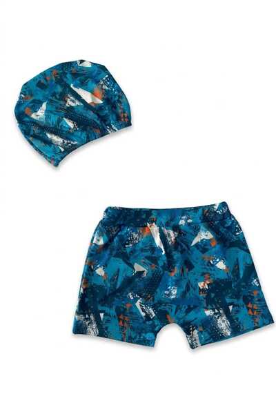 Beniizle Baskılı Şortlu Boneli Erkek Çocuk 2'li Set Mayo