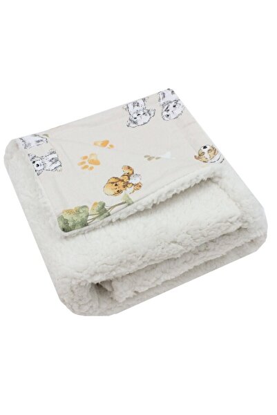 PRICHINDEL Pătură Deluxe, Teddy, bumbac revers, căței, 80 x 100 cm, crem