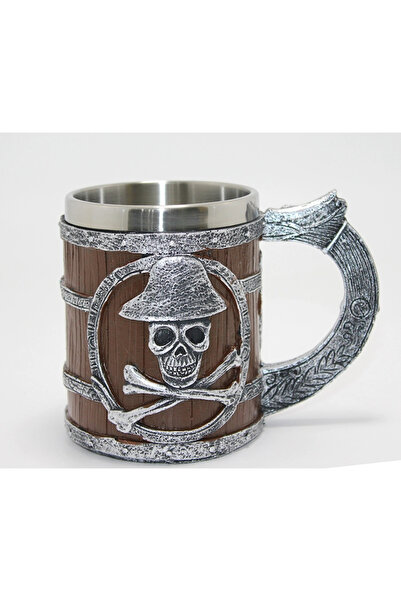 Livenda Pirate Themed Wooden Look 3D Embossed Steel Mug