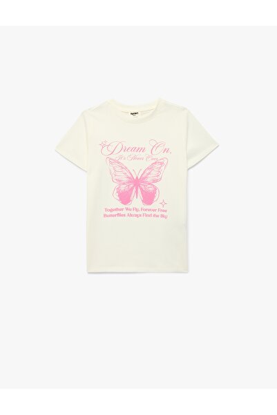 Koton Βαμβακερό μπλουζάκι με στάμπα πεταλούδας και κοντό μανίκι