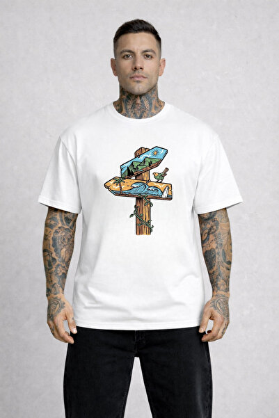 VODEXA Ανδρικό T-Shirt Oversize με στάμπα DIRECTION SIGN, 100% βαμβακερό, άνε...
