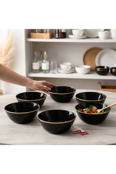 Luminarc 6 Pieces of Gilded 16 cm Black Arcopal Bowl