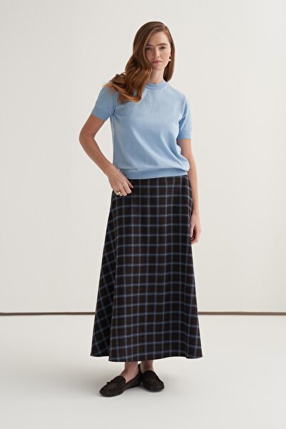 EBU Prive Women's Plaid Flared Skirt Blue
