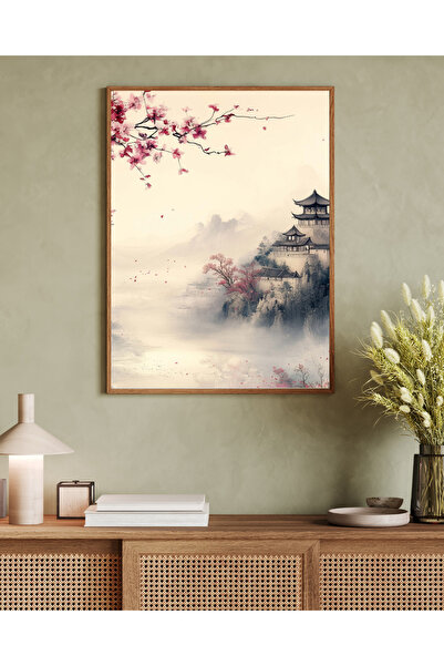 Tuba Decor Tablou într-o singură bucată cu ramă din lemn, serie de artă japandi