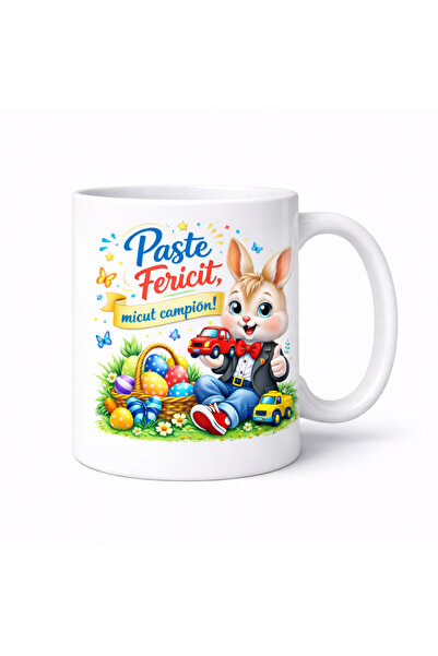 OEM Cana Paste pentru copii baieti, model iepuras cu masinuta, mesaj Paste Fe...