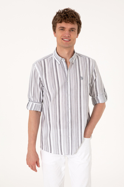 U.S. Polo Assn. Men's Shirt in White with Striped and Discreet Logo