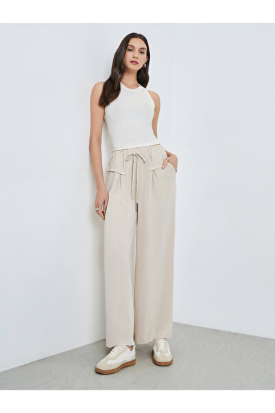 Take Two By Styli Beige Wide Leg Relaxed Fit Pants