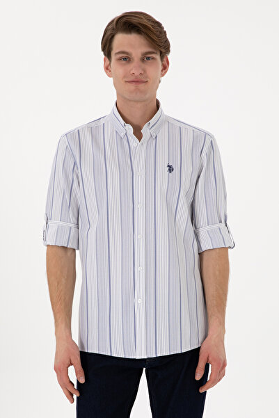 U.S. Polo Assn. Men's Shirt in White with Striped and Subtle Logo