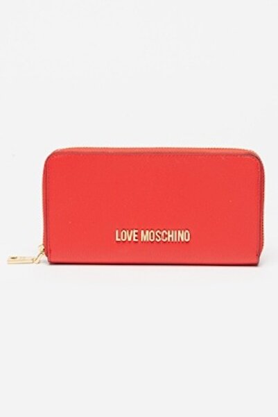 Love Moschino Leather Wallet with Metal Logo Application, Red