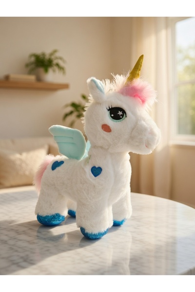 EGOMONİİ Kanatlı Boynuzlu Unicorn Pony Peluş Oyuncak MAVİ RENK