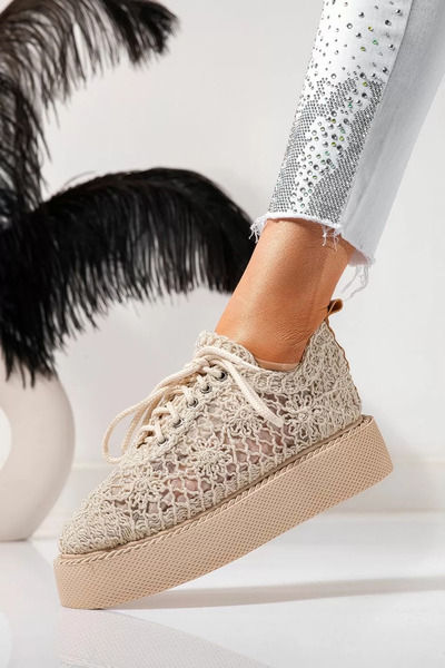 Zaira Women's beige casual shoes made of textile Asha #24614