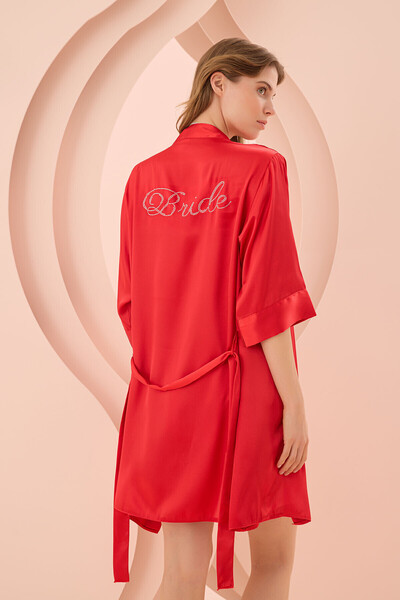 NBB Women's Satin Lettering Embroidered Girdle B Tie-Detail Bride Dressing Gown