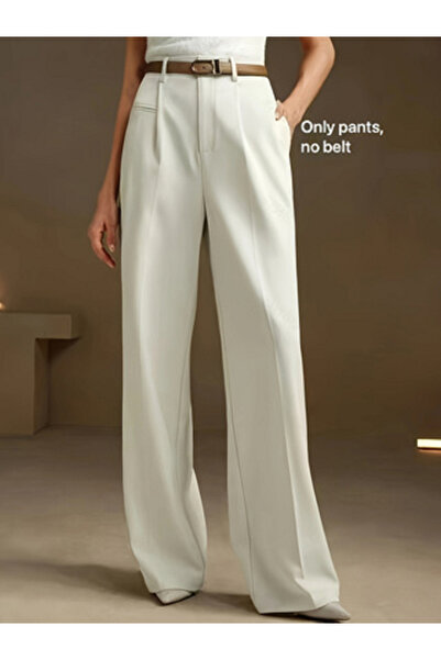 Take Two By Styli Beige High Rise Straight Leg Trousers