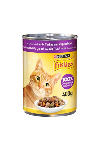 Friskies طعام رطب للقطط بنكهة لحم الضأن والديك الرومي والخضراوات في مرق اللحم