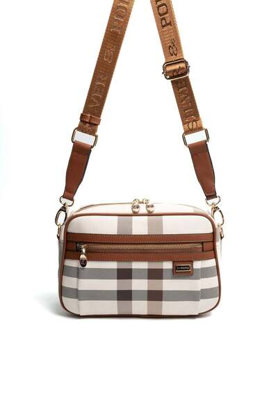 Silver Polo Silver & Polo SP1280 للنساء حقيبة عابرة للجسم قماش منقش كريم-تان