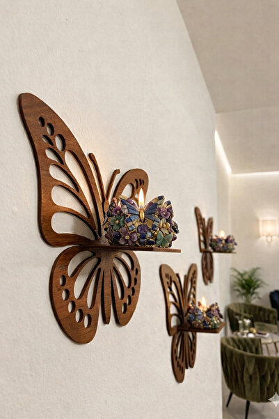 Dekoratif Kelebek raf 3'lü set ceviz