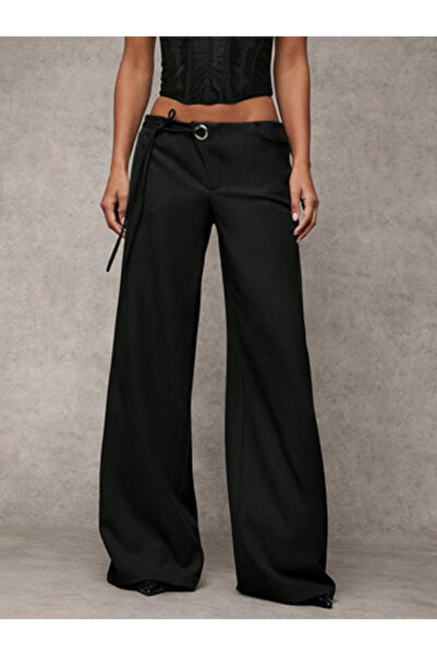 Take Two By Styli Black Wide Leg Trousers with Tie Waist
