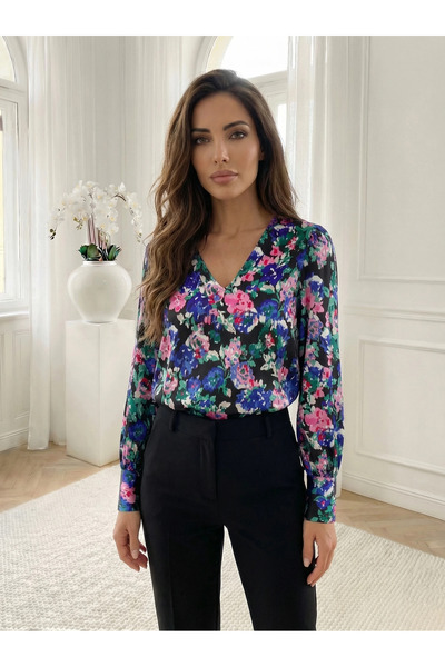 UniqueStore.ro Bluză elegantă cu decolteu în V și imprimeu floral