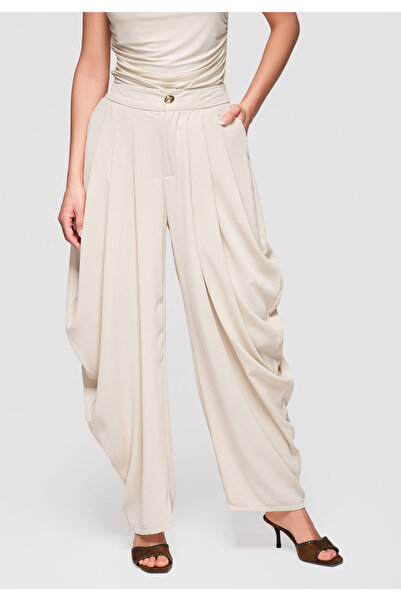OMBRE Women's Elegant Pants OW-PA-E0004 High Waist, Shaped Cut Beige